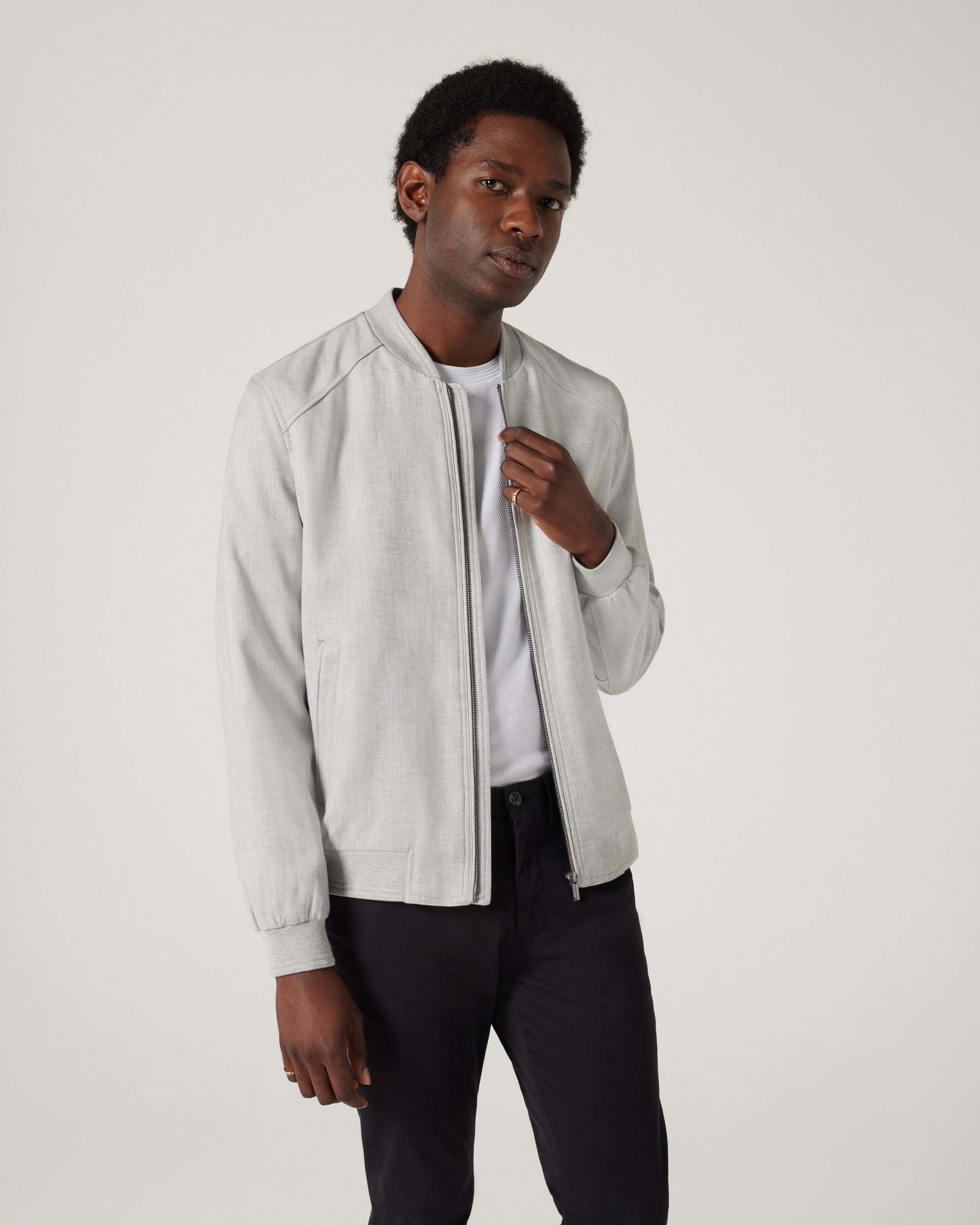 Textured Bomber Jacket Light Grey Textured Bomber Jacket Clothing Politix